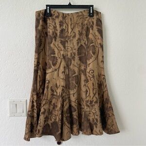 Lauren Ralph Lauren Y2K 90s Linen Midi Skirt Size 12 Brown Floral Fairy Grunge